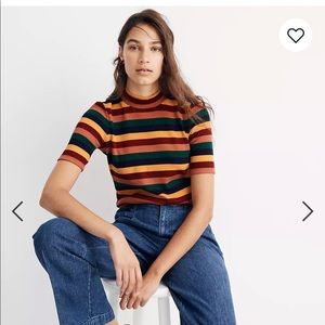 Ribbed Mockneck Top in Rainbow Stripe